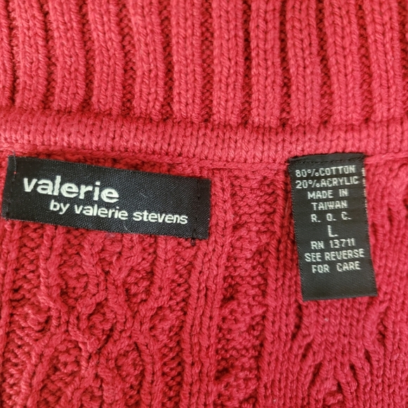 NWOT Valerie Stevens red cotton cable knit turtleneck sweater Womens Large - Picture 4 of 5